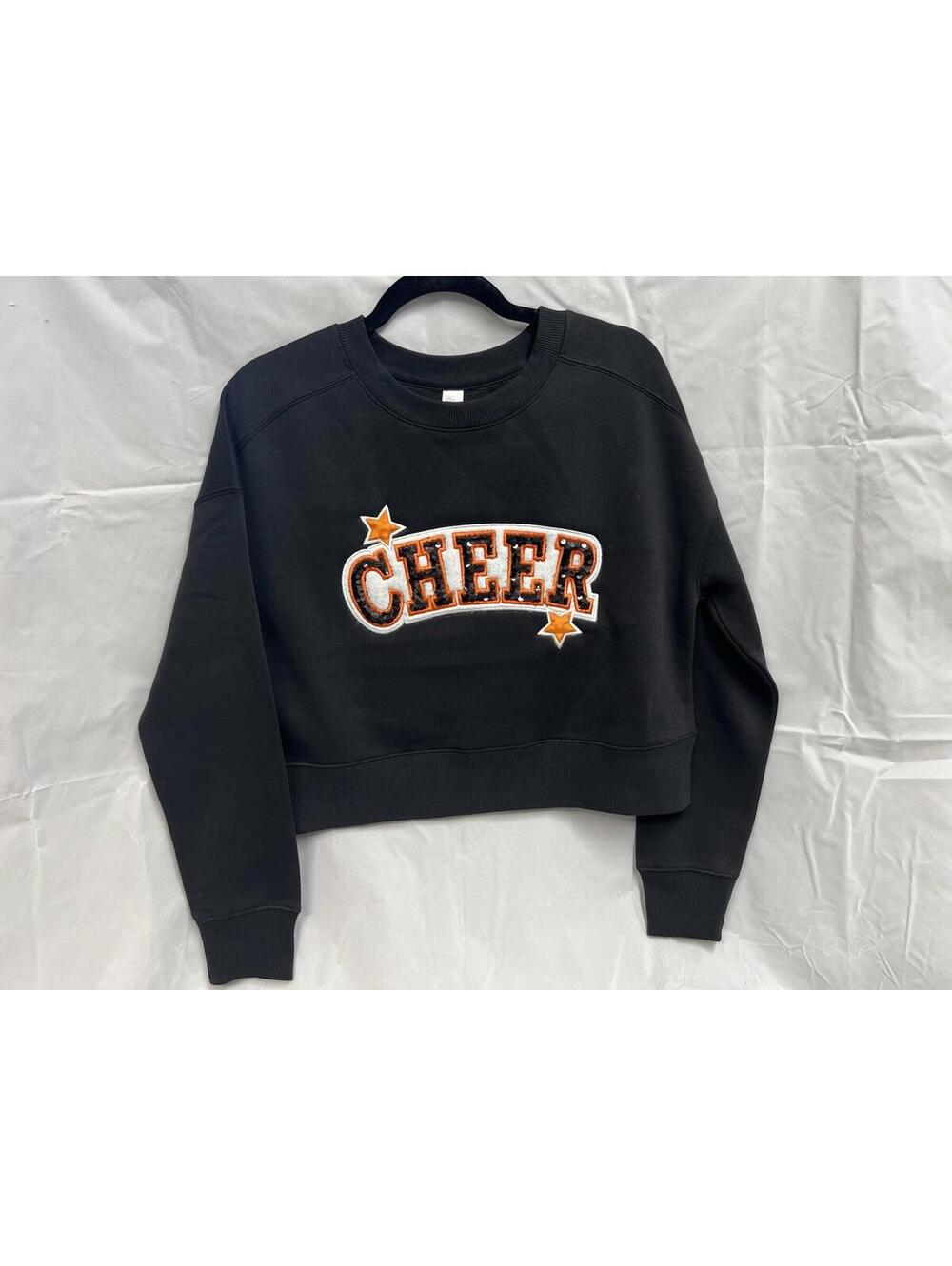 Custom Embroidered “CHEER” Junior Crew Fleece. Cropped With Drop Shoulders.